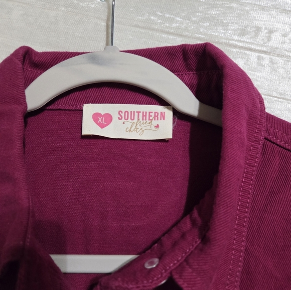 Dark Pink Fringe Button-Up Jean Shacket. NWOT.. Never Worn - Picture 6 of 6